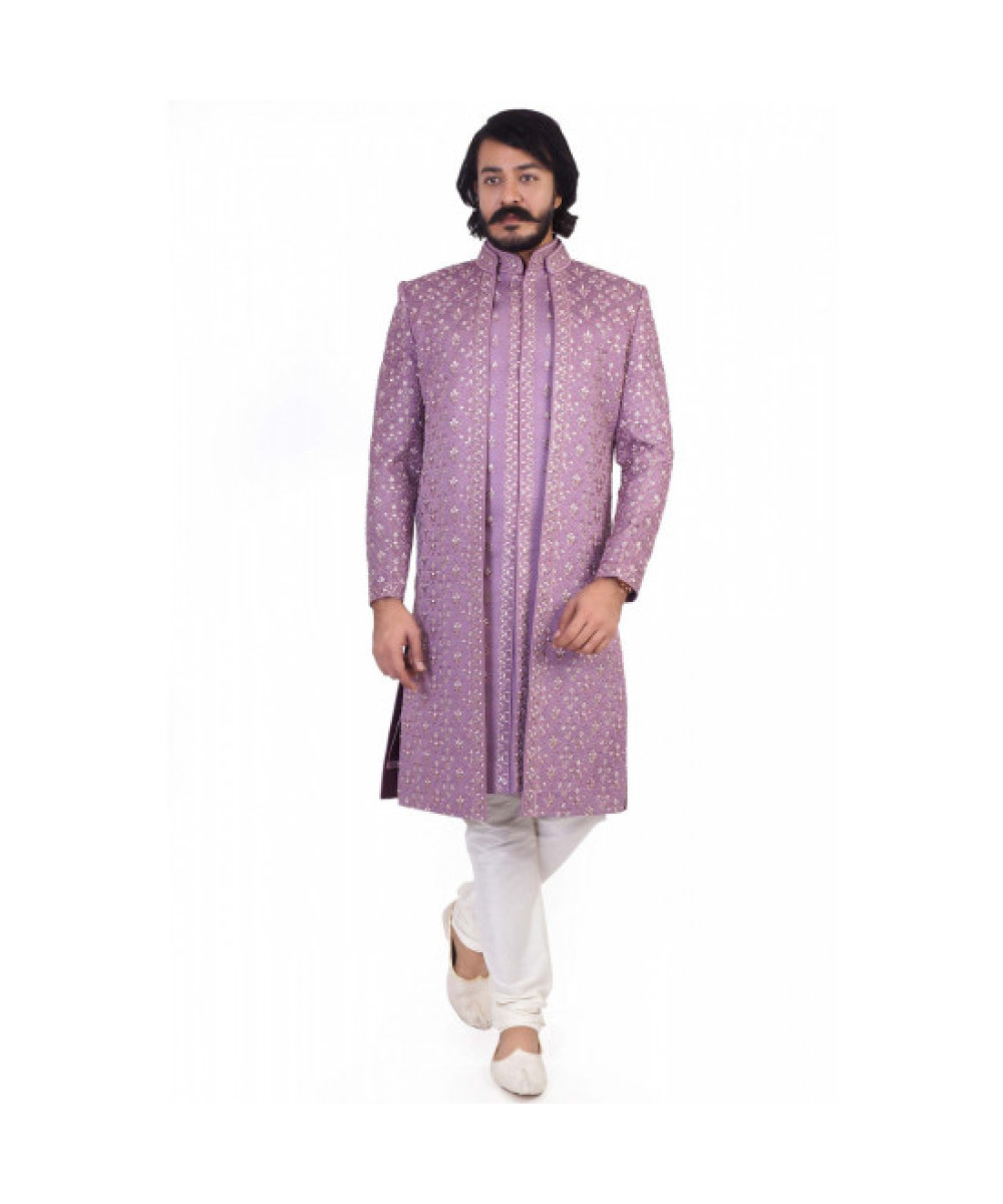 Posh Purple Silk Indo-Western Jacket Kurta Set