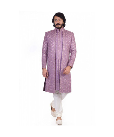 Posh Purple Silk Indo-Western Jacket Kurta Set
