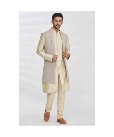 Self-Textured Silk Indo-Western Jacket Set